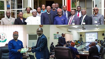 Dr. Vincent Olatunji, acting DG of NITDA and top management staff receive NiRA executive board led by Rev’ Sunday Folayan, the President.